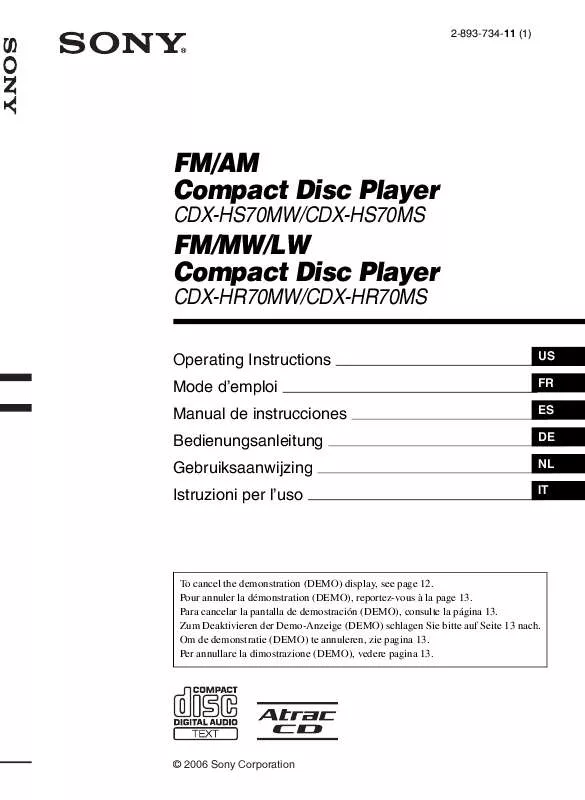 Mode d'emploi SONY CDX-HS70MS