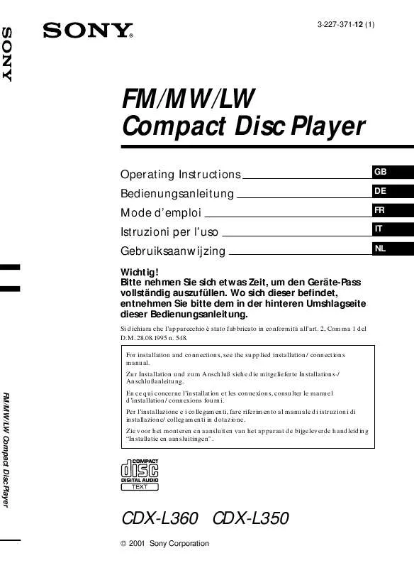 Mode d'emploi SONY CDX-L350