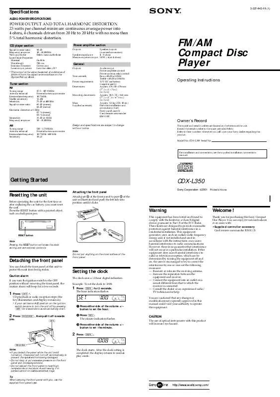 Mode d'emploi SONY CDX-L350FP