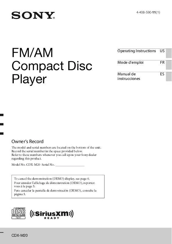 Mode d'emploi SONY CDX-M20