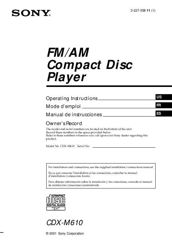 Mode d'emploi SONY CDX-M610