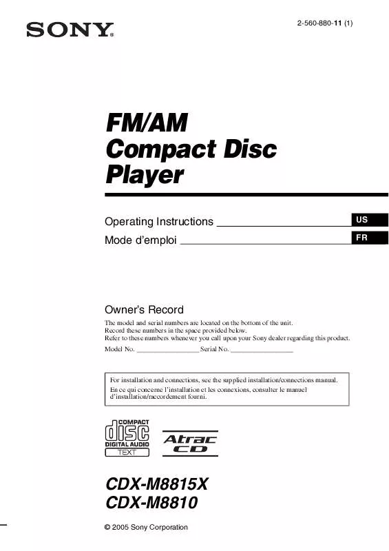 Mode d'emploi SONY CDX-M8810