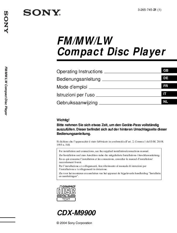 Mode d'emploi SONY CDX-M9900