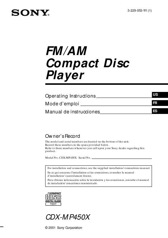 Mode d'emploi SONY CDX-MP450FP