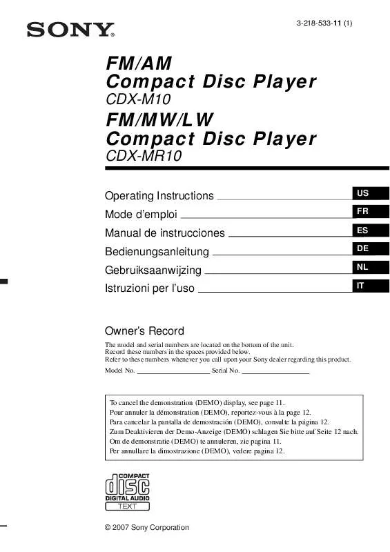 Mode d'emploi SONY CDX-MR10