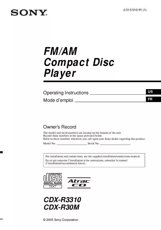 Mode d'emploi SONY CDX-R3310