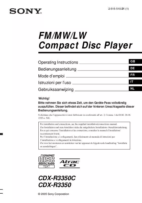 Mode d'emploi SONY CDX-R3350C