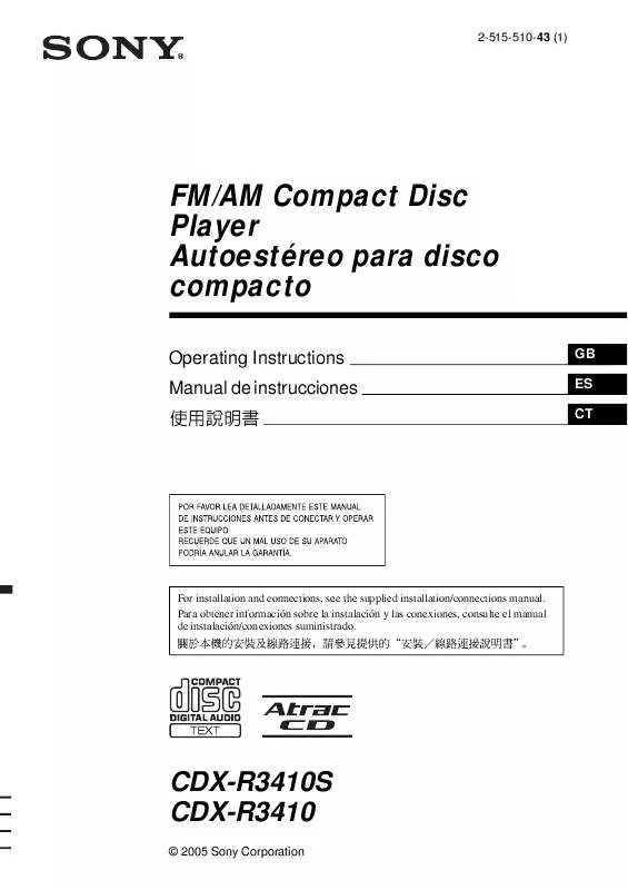 Mode d'emploi SONY CDX-R3410S