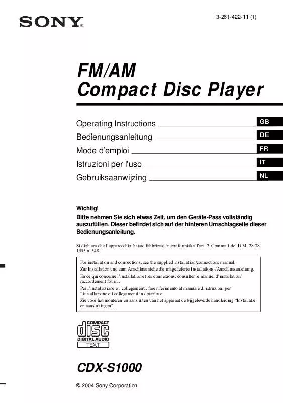 Mode d'emploi SONY CDX-S1000