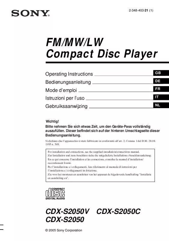 Mode d'emploi SONY CDX-S2050V