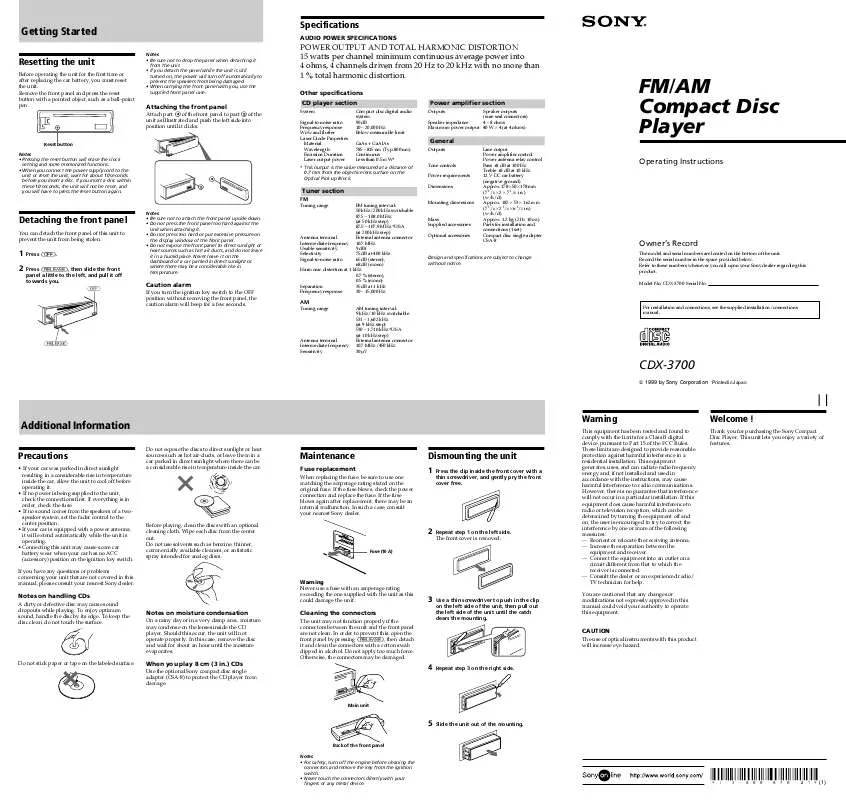 Mode d'emploi SONY CD-X3700