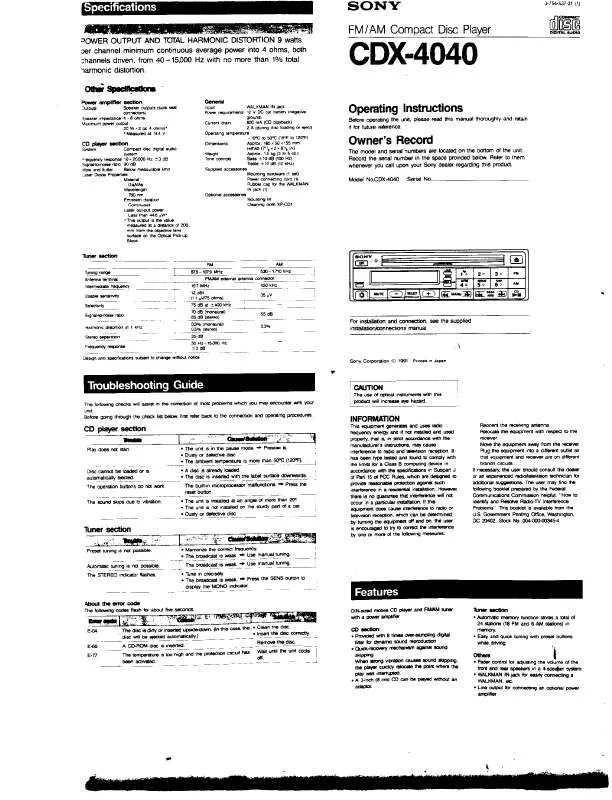 Mode d'emploi SONY CD-X4040