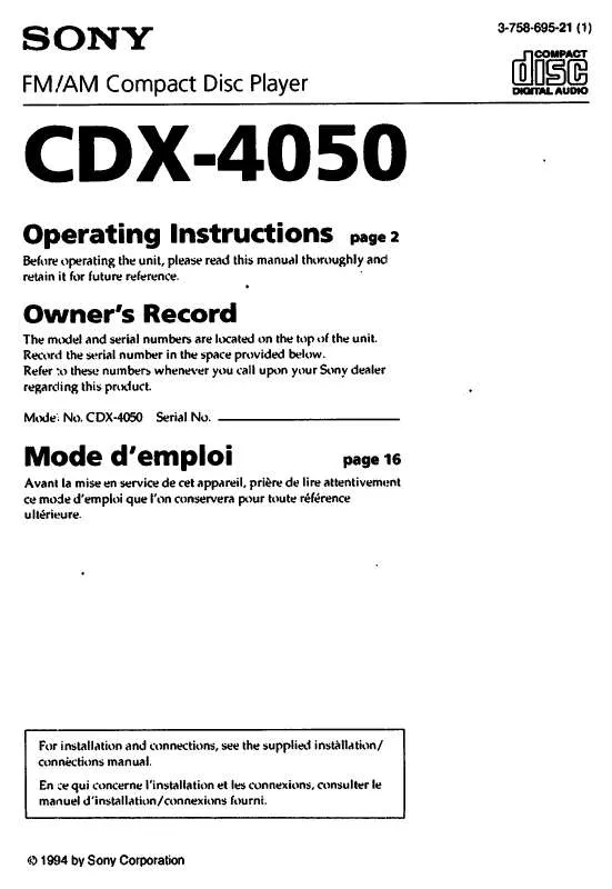 Mode d'emploi SONY CD-X4050