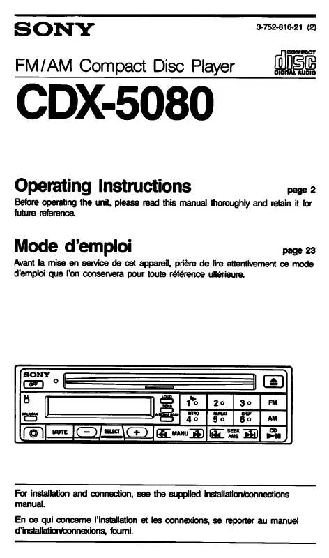 Mode d'emploi SONY CD-X5080