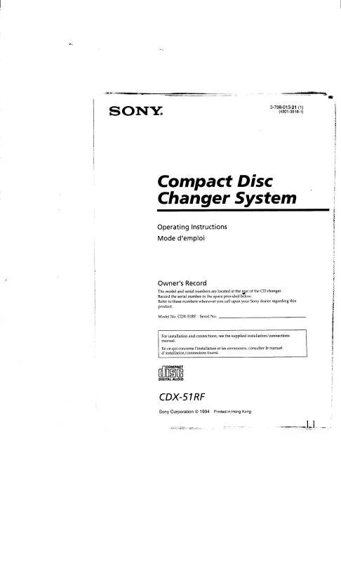 Mode d'emploi SONY CD-X51RF