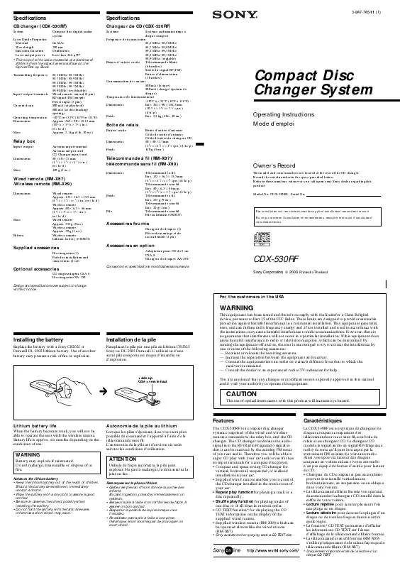 Mode d'emploi SONY CD-X530RF