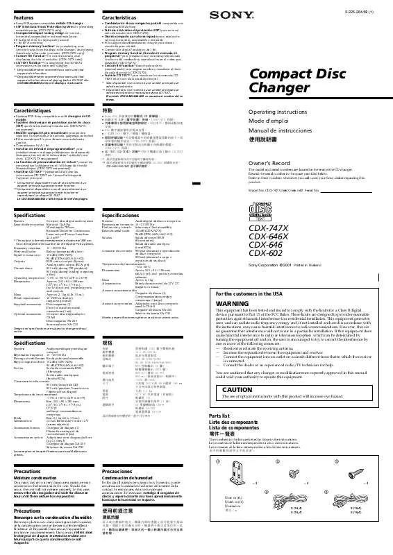 Mode d'emploi SONY CD-X602