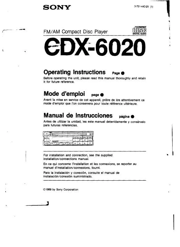 Mode d'emploi SONY CD-X6020