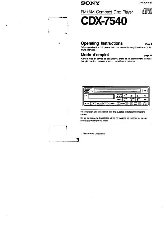 Mode d'emploi SONY CD-X7540