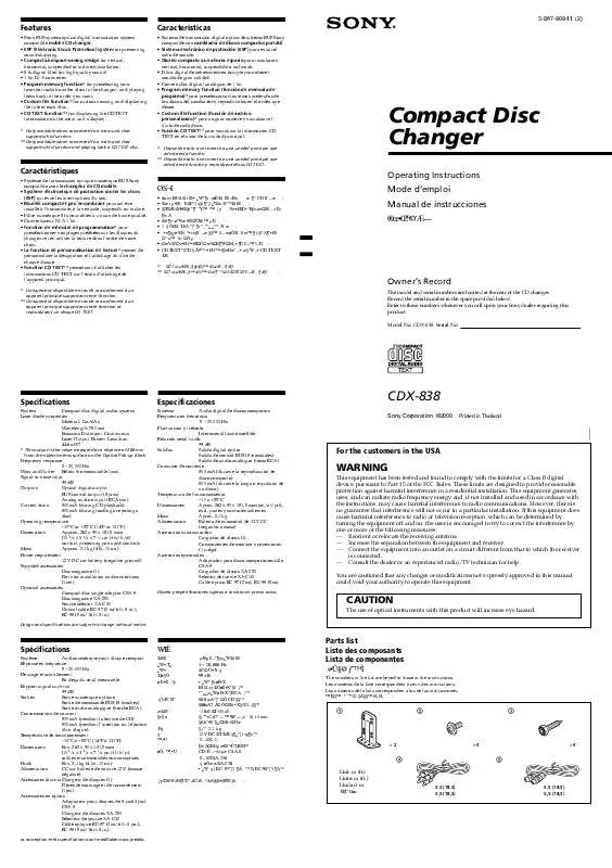 Mode d'emploi SONY CD-X838