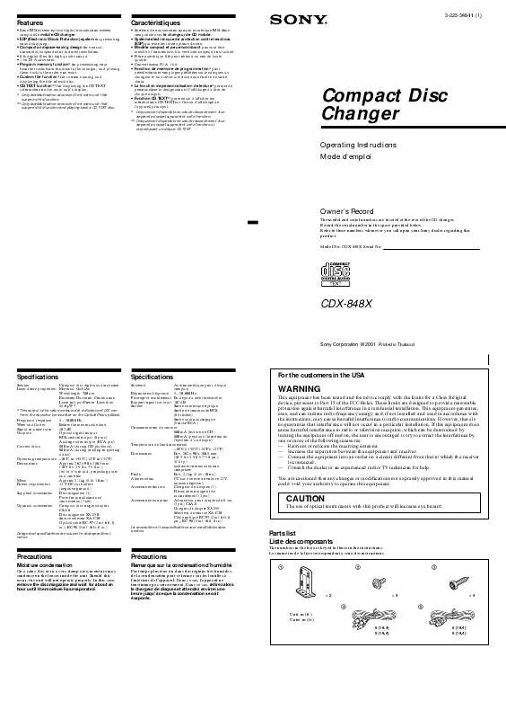 Mode d'emploi SONY CD-X848X