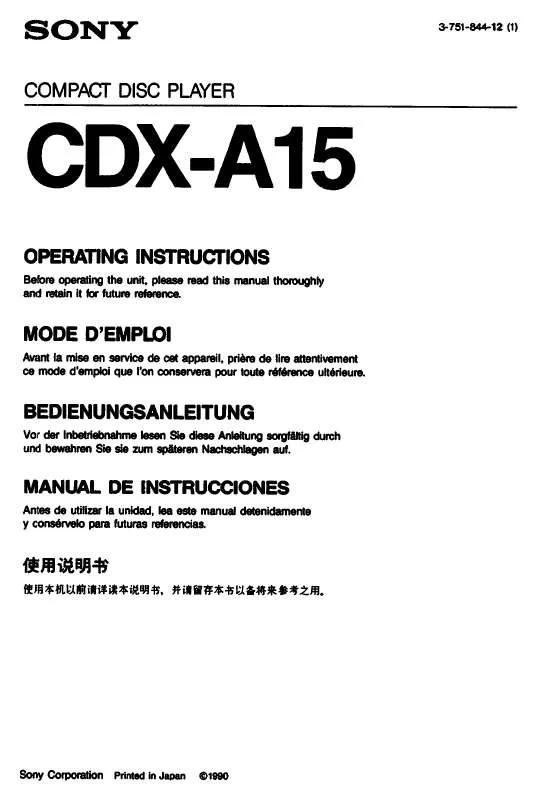 Mode d'emploi SONY CD-XA15