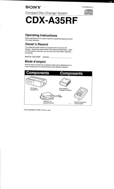 Mode d'emploi SONY CD-XA35RF