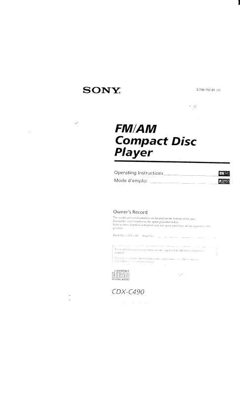 Mode d'emploi SONY CD-XC490