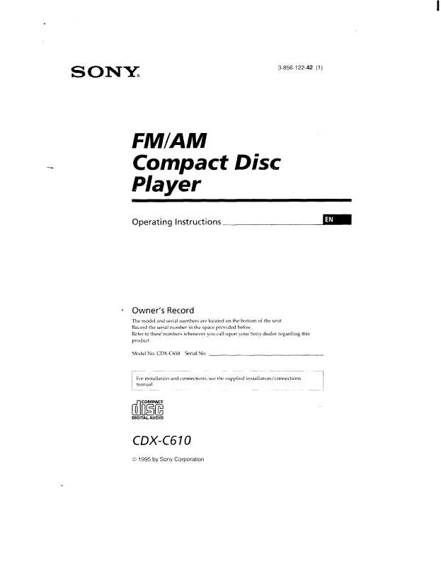 Mode d'emploi SONY CD-XC610