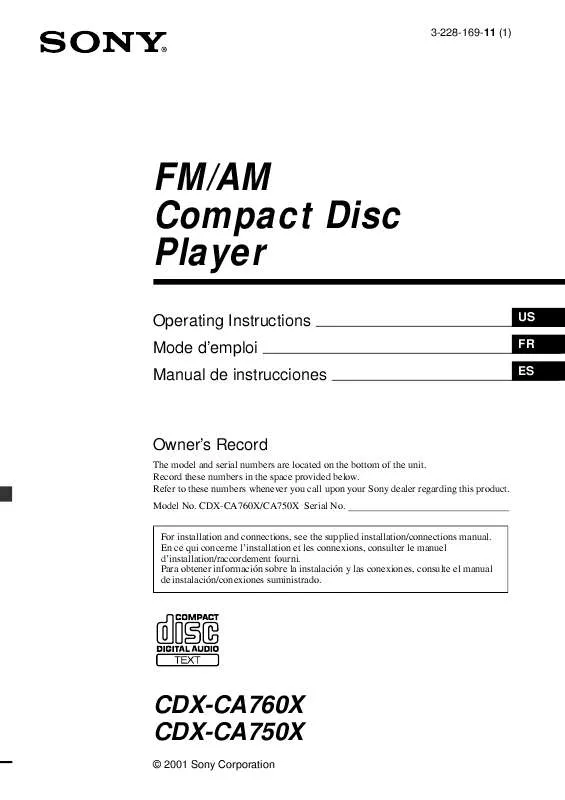 Mode d'emploi SONY CD-XCA750X