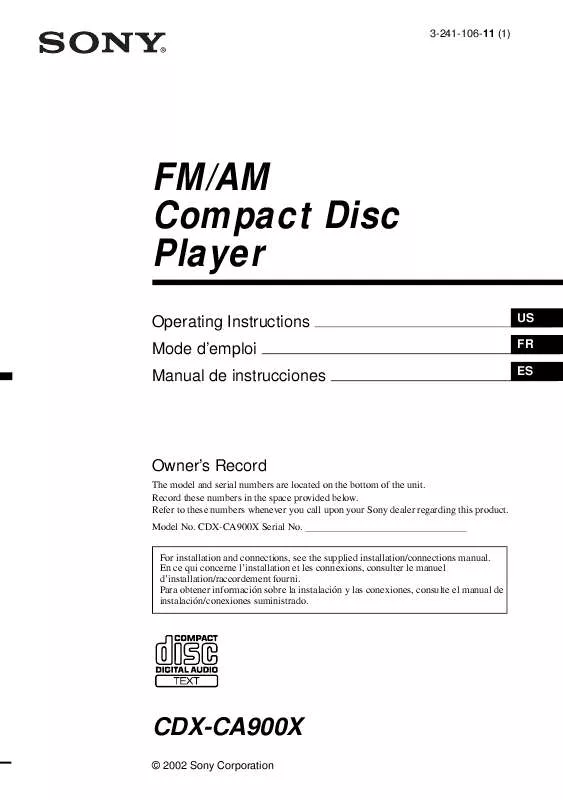 Mode d'emploi SONY CD-XCA900X