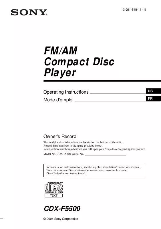 Mode d'emploi SONY CD-XF5500