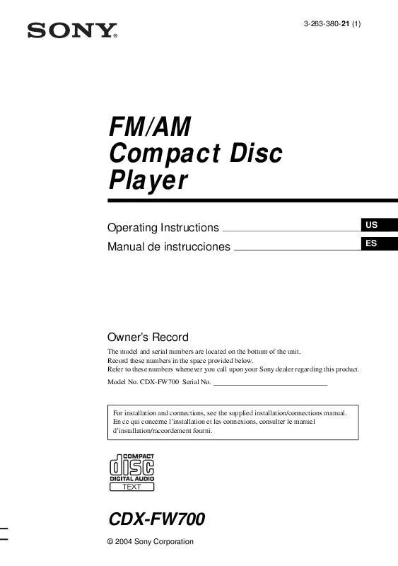 Mode d'emploi SONY CD-XFW700