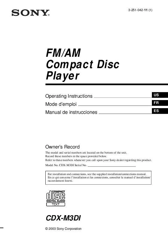 Mode d'emploi SONY CD-XM3DI