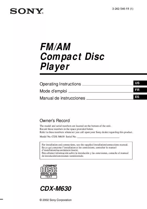 Mode d'emploi SONY CD-XM630