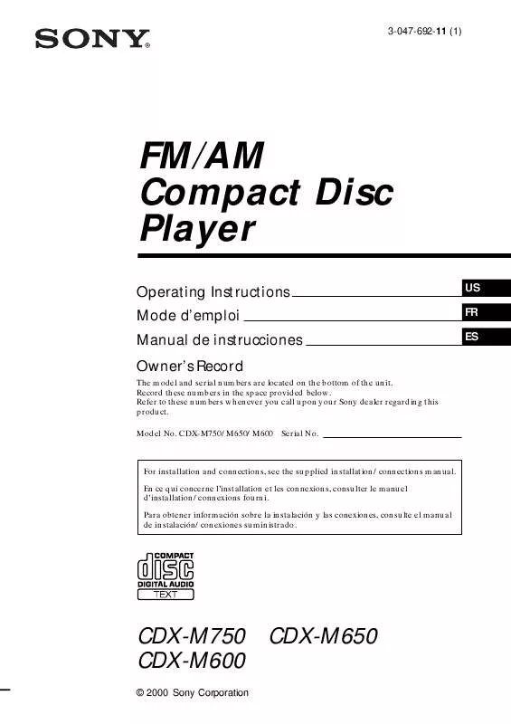 Mode d'emploi SONY CD-XM750