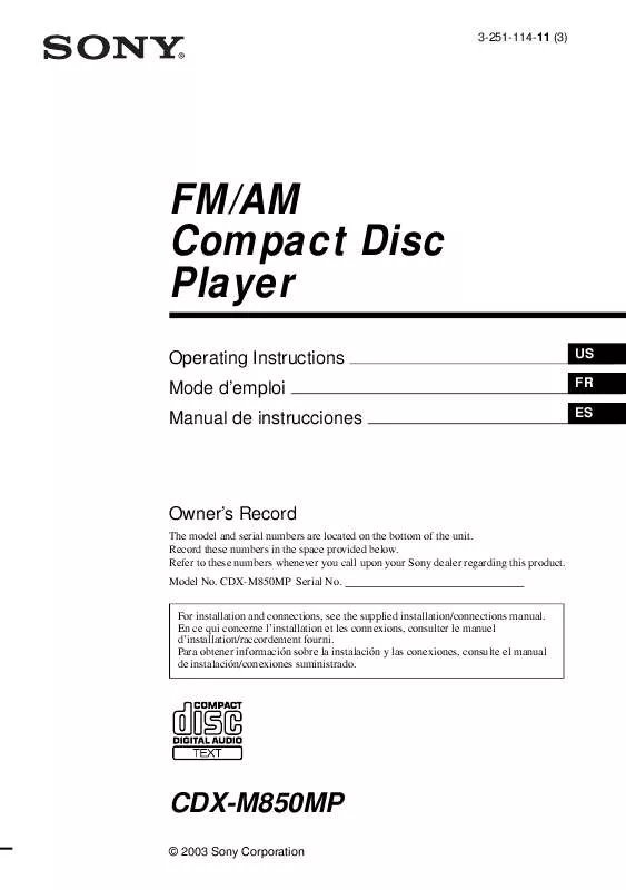 Mode d'emploi SONY CD-XM850MP