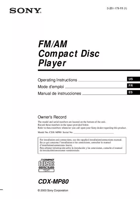 Mode d'emploi SONY CD-XMP80