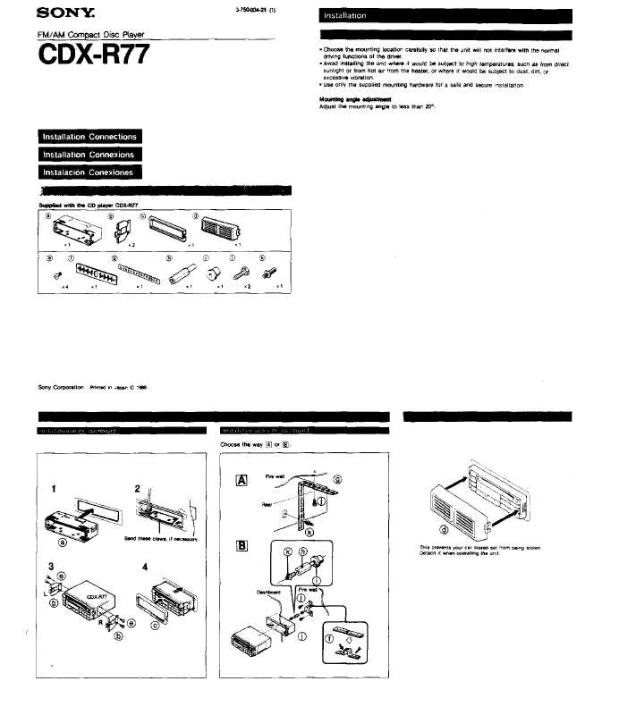 Mode d'emploi SONY CD-XR77