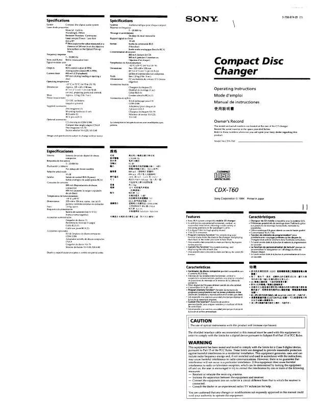 Mode d'emploi SONY CD-XT60