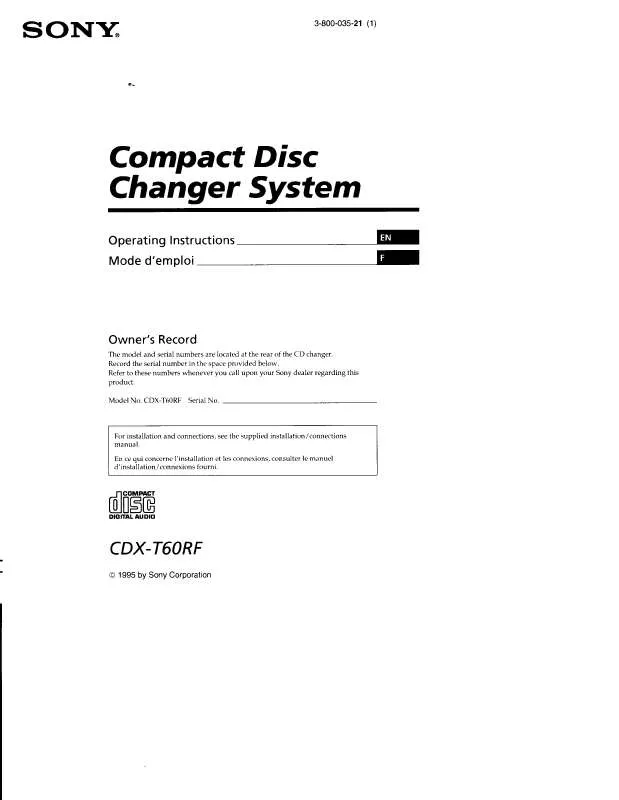 Mode d'emploi SONY CD-XT60RF