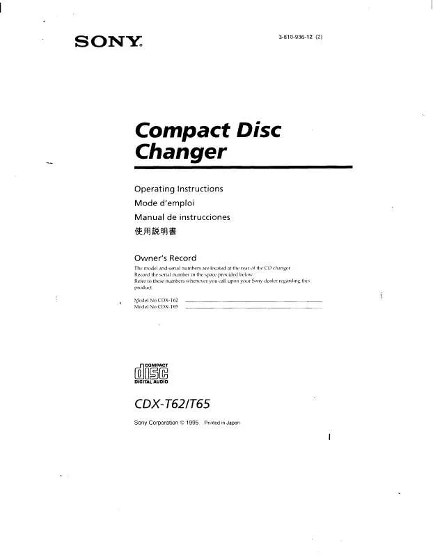 Mode d'emploi SONY CD-XT62