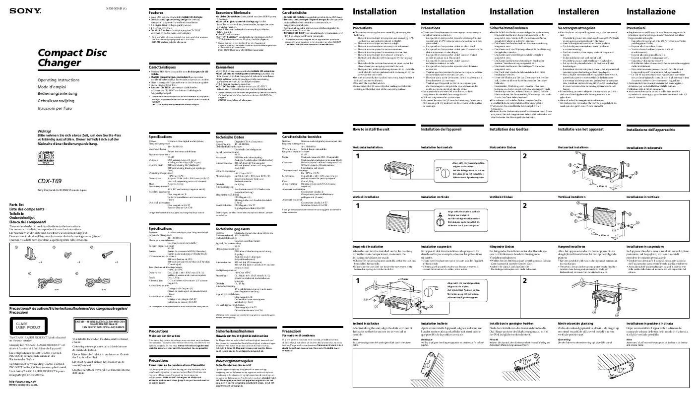 Mode d'emploi SONY CD-XT69