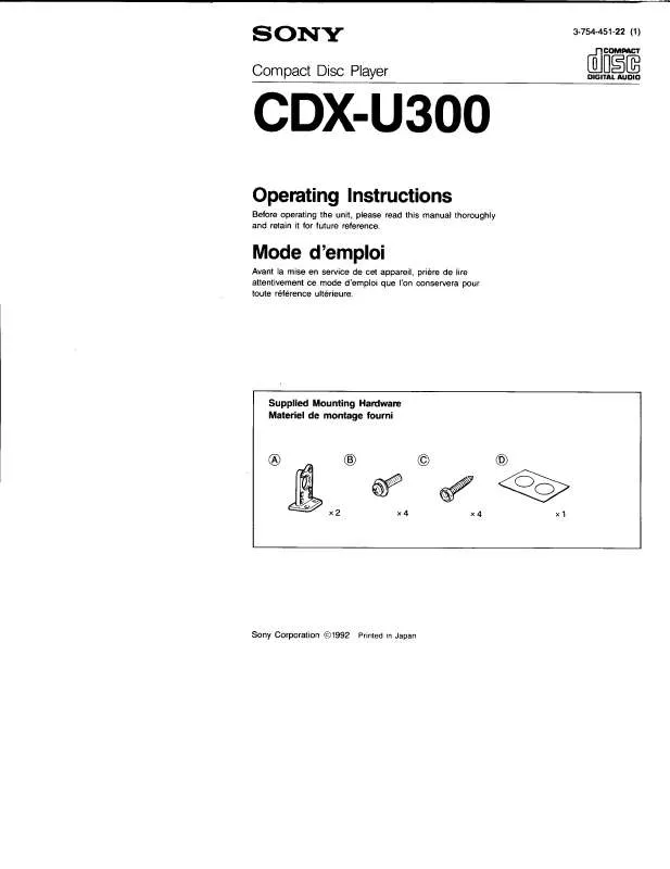 Mode d'emploi SONY CD-XU300