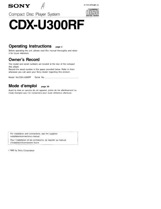 Mode d'emploi SONY CD-XU300RF