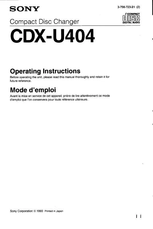 Mode d'emploi SONY CD-XU404