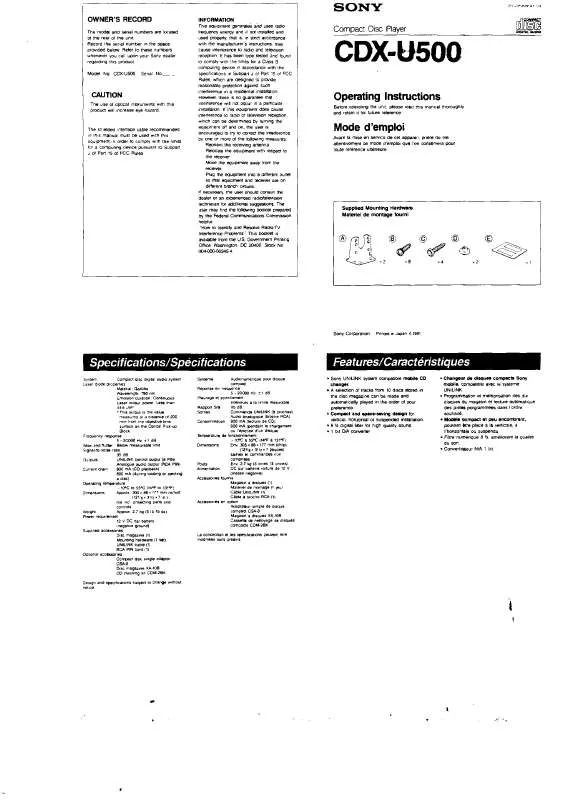 Mode d'emploi SONY CD-XU500