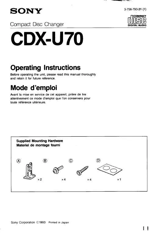 Mode d'emploi SONY CD-XU70