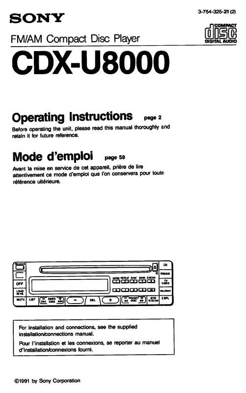 Mode d'emploi SONY CD-XU8000