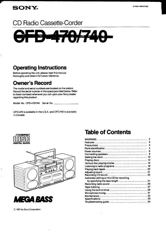 Mode d'emploi SONY CFD-470-470